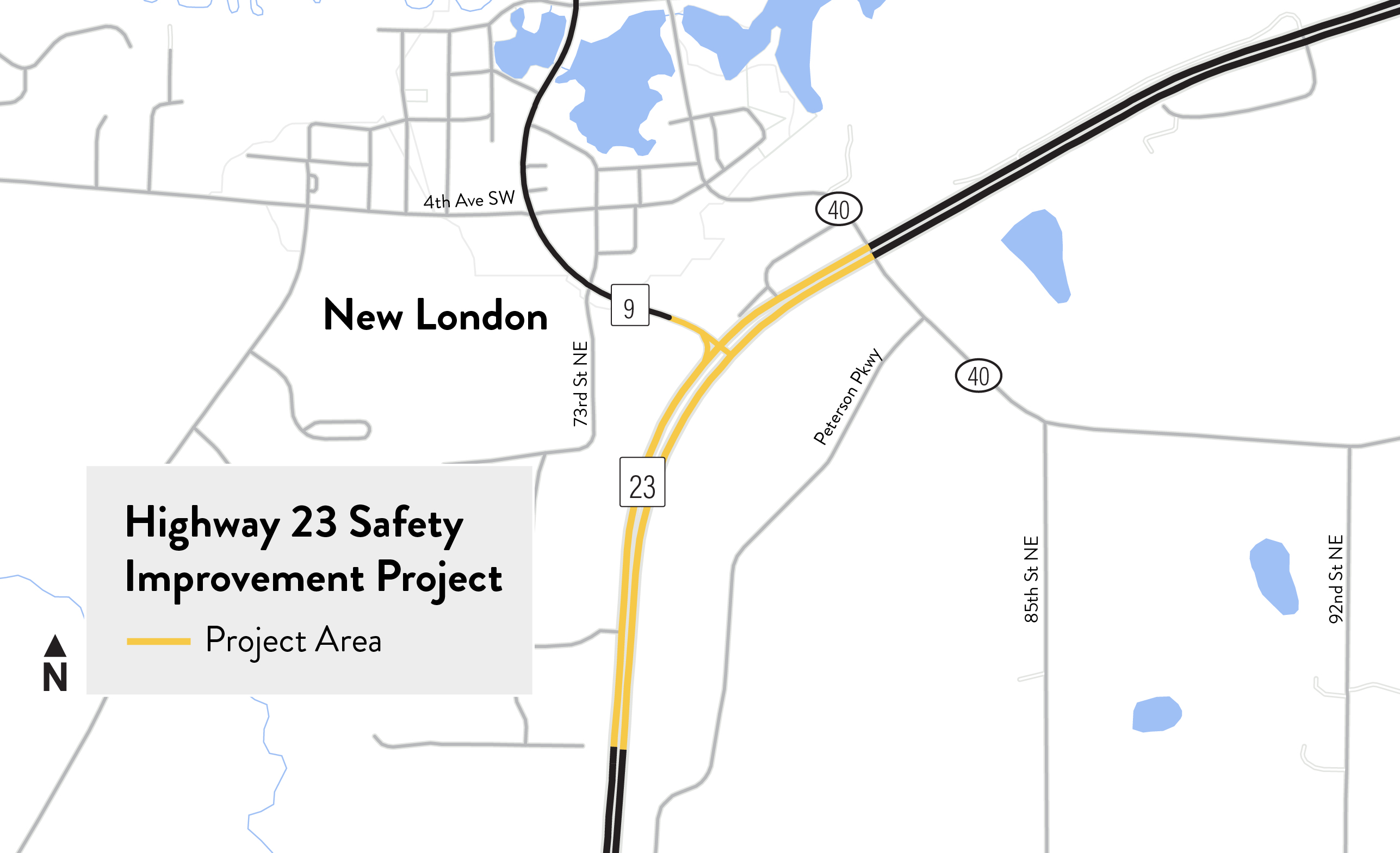 map of intersection of Hwy 23 and Hwy 9 in New London